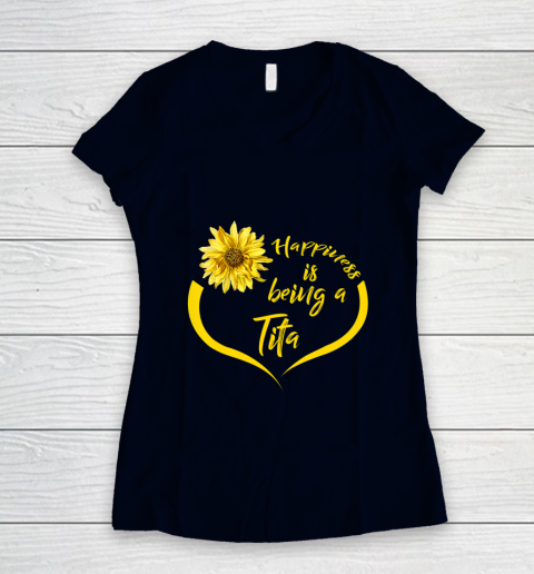 Womens Tita Gift Happiness Is Being A Tita Women's V-Neck T-Shirt 2
