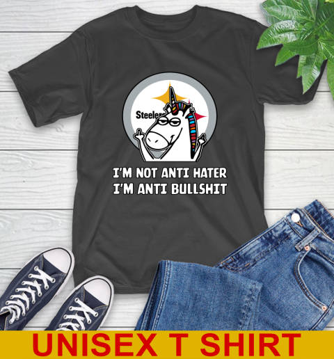 Pittsburgh Steelers NFL Football Unicorn I'm Not Anti Hater I'm Anti Bullshit T-Shirt 2