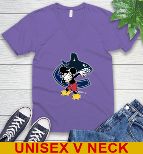 Vancouver Canucks NHL Hockey Dabbing Mickey Disney Sports V-Neck T-Shirt 9