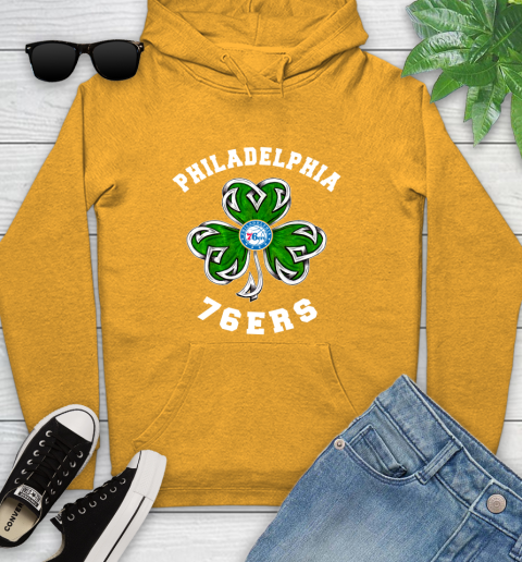NBA Philadelphia 76ers Three Leaf Clover St Patrick's Day Basketball Sports Youth Hoodie 2