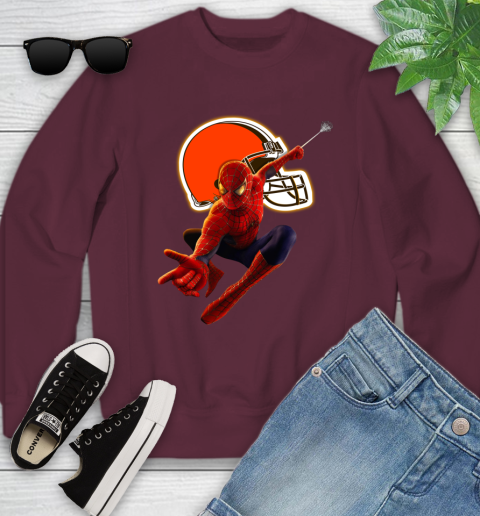 NFL Spider Man Avengers Endgame Football Cleveland Browns Youth Sweatshirt 5
