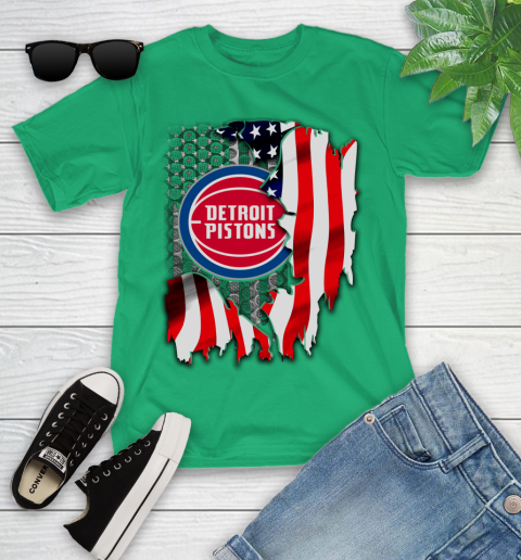 Detroit Pistons NBA Basketball American Flag Youth T-Shirt 8