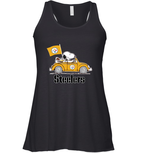 Snoopy And Woodstock Ride The Pittsburg Steelers Car NFL Racerback Tank