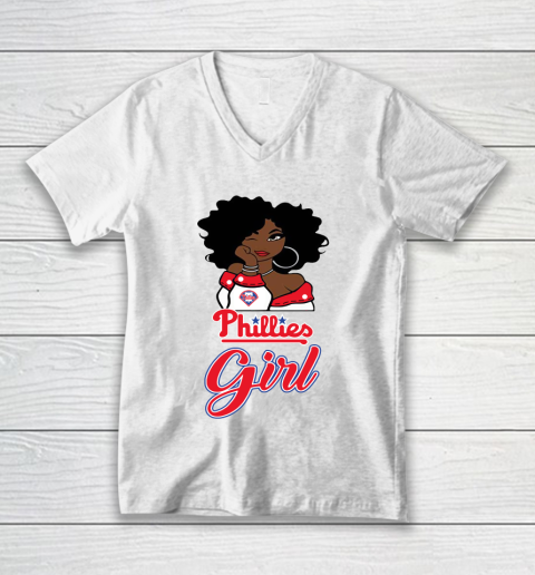 Philadelphia Philliess Girl MLB V-Neck T-Shirt 2