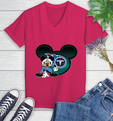NFL Tennessee Titans Mickey Mouse Disney Football T Shirt Women's V-Neck T-Shirt 9