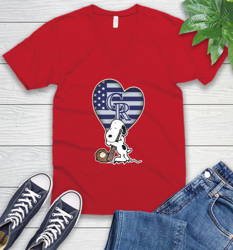 Colorado Rockies MLB Baseball The Peanuts Movie Adorable Snoopy V-Neck T-Shirt 7