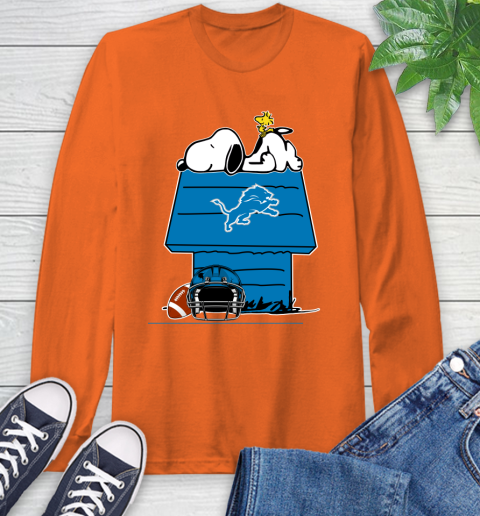 Detroit Lions NFL Football Snoopy Woodstock The Peanuts Movie Long Sleeve T-Shirt - Image 6