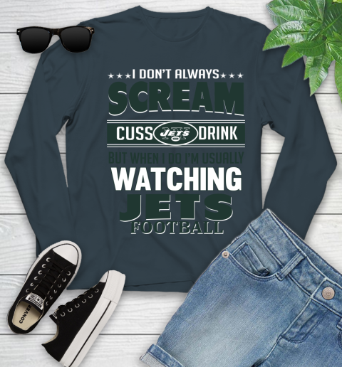New York Jets NFL Football I Scream Cuss Drink When I'm Watching My Team Youth Long Sleeve 9