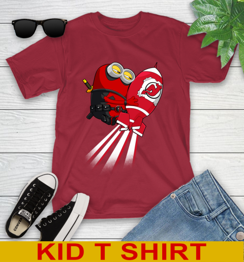 NHL Hockey New Jersey Devils Deadpool Minion Marvel Shirt Youth T-Shirt 12