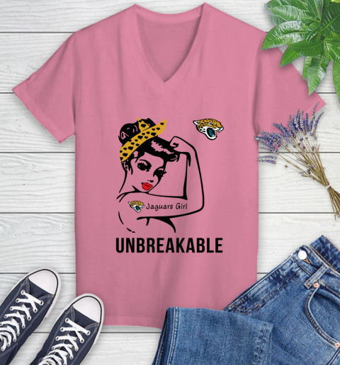 NFL Jacksonville Jaguars Girl Unbreakable Football Sports Women's V-Neck T-Shirt 8