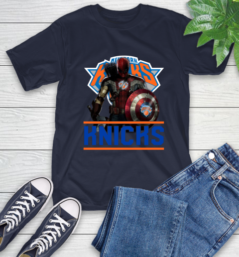 New York Knicks NBA Basketball Captain America Thor Spider Man Hawkeye Avengers T-Shirt 4