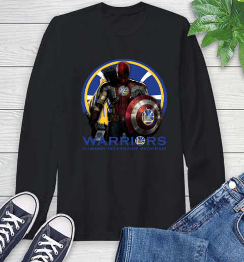 Golden State Warriors NBA Basketball Captain America Thor Spider Man Hawkeye Avengers Long Sleeve T-Shirt 2