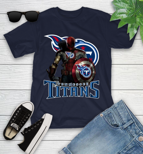 NFL Captain America Thor Spider Man Hawkeye Avengers Endgame Football Tennessee Titans Youth T-Shirt 3