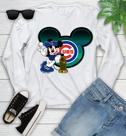 MLB Chicago Cubs The Commissioner's Trophy Mickey Mouse Disney Youth Long Sleeve