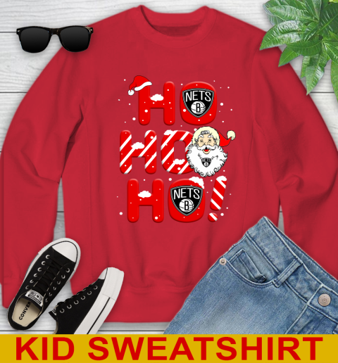 Brooklyn Nets NBA Basketball Ho Ho Ho Santa Claus Merry Christmas Shirt Youth Sweatshirt 7