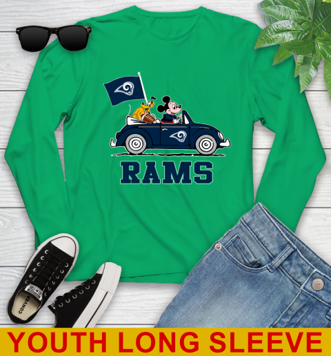 NFL Football Los Angeles Rams Pluto Mickey Driving Disney Shirt Youth Long Sleeve 7