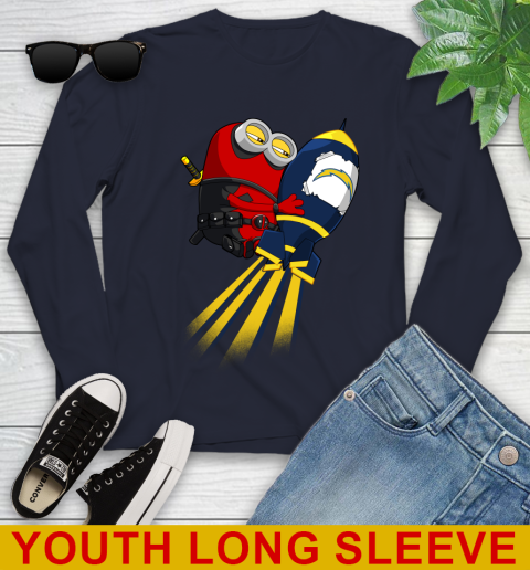 NFL Football Los Angeles Chargers Deadpool Minion Marvel Shirt Youth Long Sleeve 2