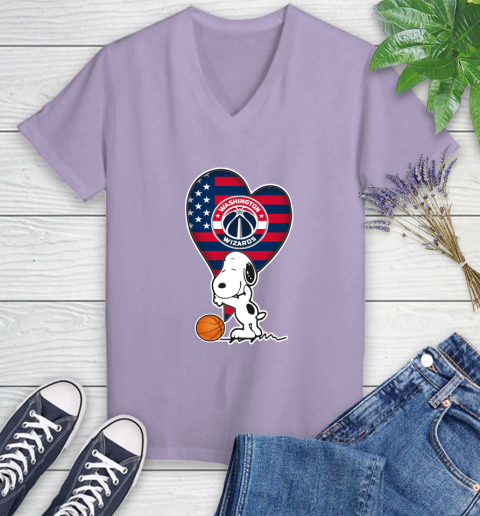 Washington Wizards NBA Basketball The Peanuts Movie Adorable Snoopy Women's V-Neck T-Shirt 14