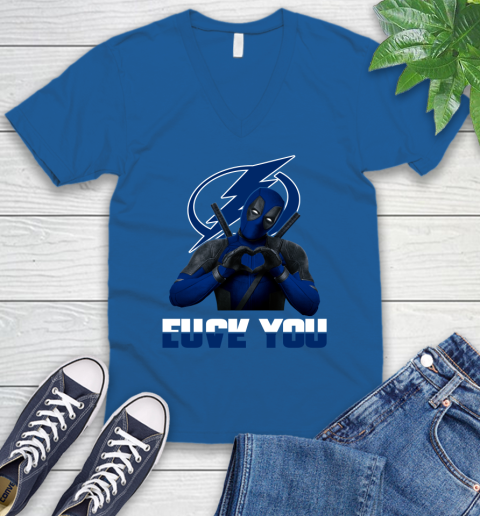NHL Tampa Bay Lightning Deadpool Love You Fuck You Hockey Sports V-Neck T-Shirt 5