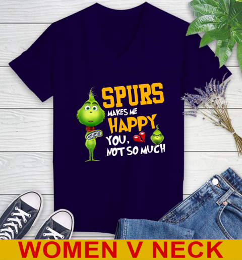NBA San Antonio Spurs Makes Me Happy You Not So Much Grinch Basketball Sports Women's V-Neck T-Shirt 3