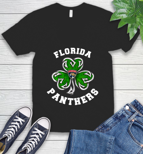 NHL Florida Panthers Three Leaf Clover St Patrick's Day Hockey Sports V-Neck T-Shirt