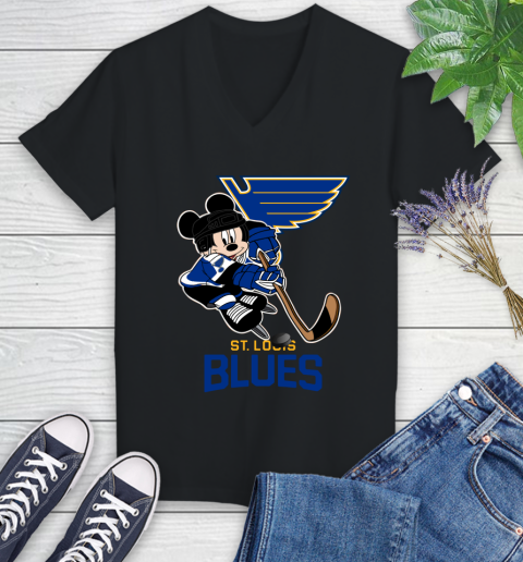 NHL St.Louis Blues Mickey Mouse Disney Hockey T Shirt Women's V-Neck T-Shirt 2