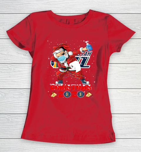 Utah Jazz Funny Santa Claus Dabbing Christmas 2020 NBA Women's T-Shirt 9