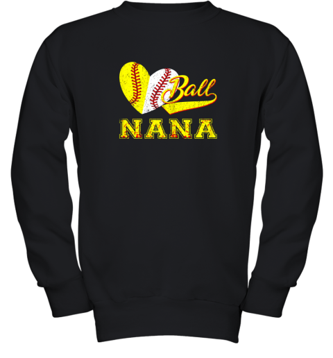 Baseball Softball Ball Heart Nana Shirt Mother's Day Gifts Youth Sweatshirt