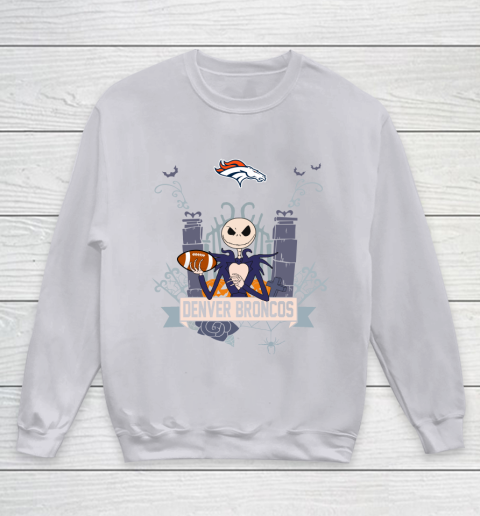 NFL Denver Broncos Football Jack Skellington Halloween Youth Sweatshirt 3