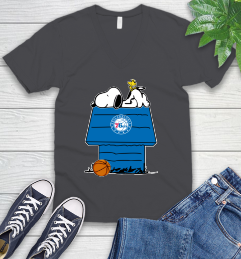 Philadelphia 76ers NBA Basketball Snoopy Woodstock The Peanuts Movie V-Neck T-Shirt 5