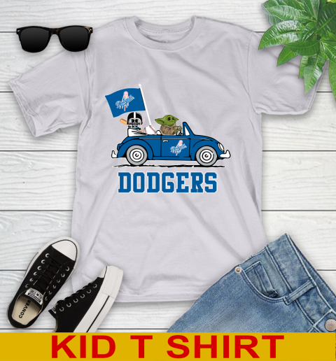 MLB Baseball Los Angeles Dodgers Darth Vader Baby Yoda Driving Star Wars Shirt Youth T-Shirt 5