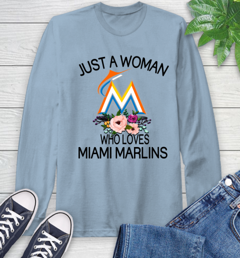 MLB Just A Woman Who Loves Miami Marlins Baseball Sports Long Sleeve T-Shirt 6