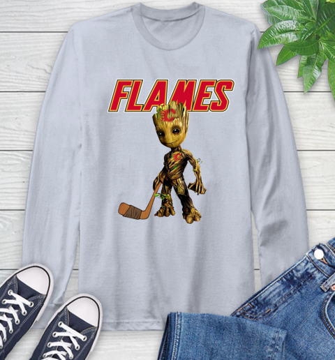 Calgary Flames NHL Hockey Groot Marvel Guardians Of The Galaxy Long Sleeve T-Shirt 6