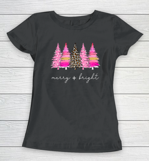Merry and Bright Shirt Leopard Christmas Tree Christmas Costume Women's T-Shirt