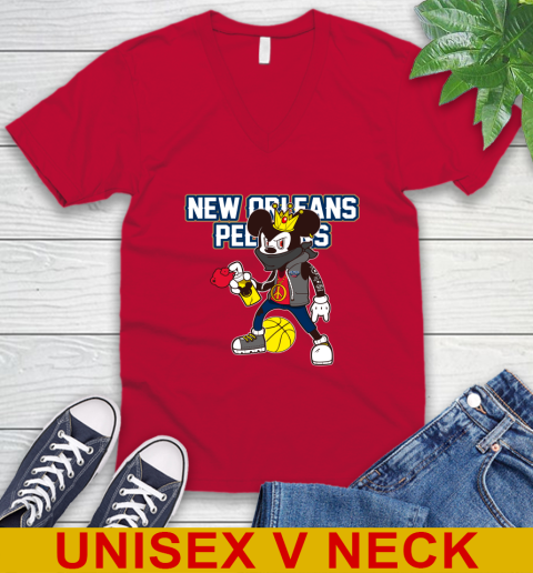 New Orleans Pelicans NBA Basketball Mickey Peace Sign Sports V-Neck T-Shirt 7