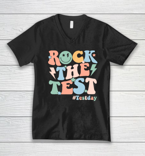 Rock The Test Testing Day Retro Motivational Teacher Student V-Neck T-Shirt