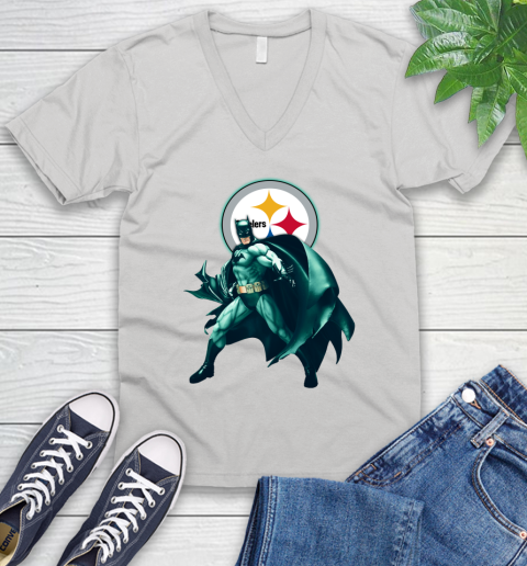 NFL Batman Football Sports Pittsburgh Steelers V-Neck T-Shirt