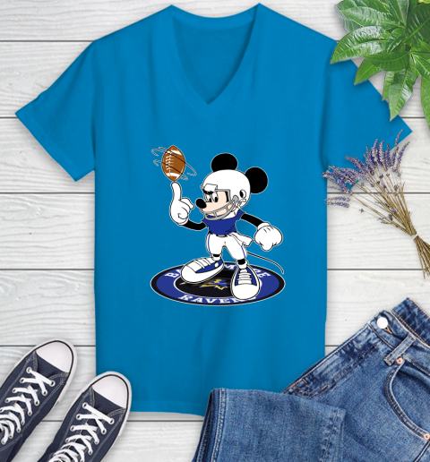 NFL Football Baltimore Ravens Cheerful Mickey Disney Shirt Women's V-Neck T-Shirt 6