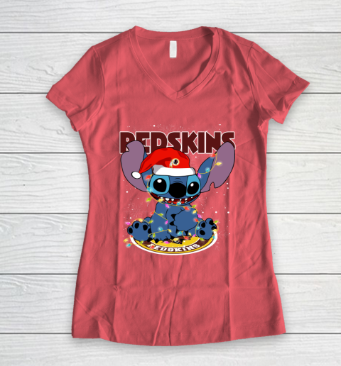 Washington Redskins NFL Football noel stitch Christmas Women's V-Neck T-Shirt 3