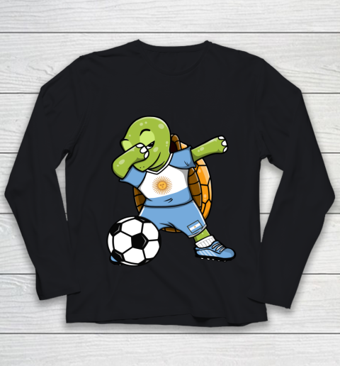 Dabbing Turtle Argentina Soccer Fans Jersey Flag Football Youth Long Sleeve