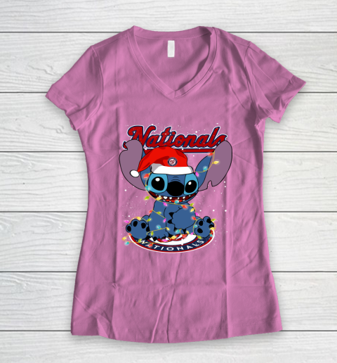 Washington Nationals MLB noel stitch Baseball Christmas Women's V-Neck T-Shirt 8
