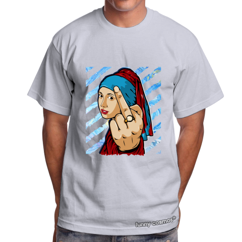 Air Jordan 1 UNC to CHI Matching Sneaker Tshirt The girl With The Pearl Earing Middle Finger Red and Blue Jordan Tshirt