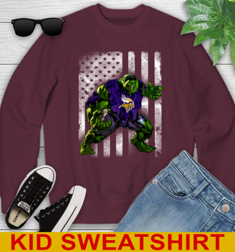 Minnesota Vikings Hulk Marvel Avengers NFL Football American Flag Youth Sweatshirt 4