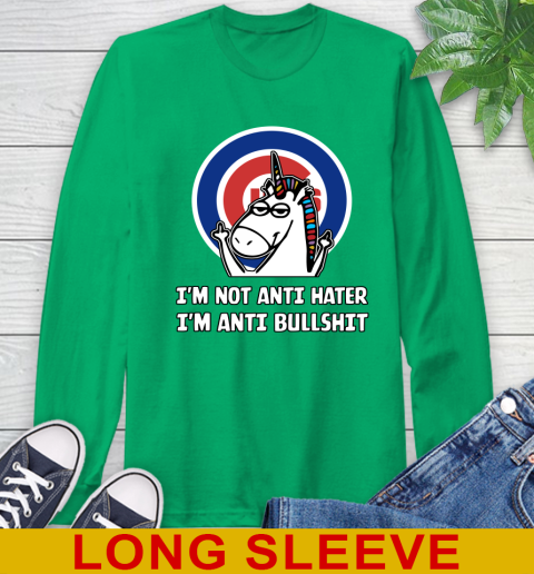 Chicago Cubs MLB Baseball Unicorn I'm Not Anti Hater I'm Anti Bullshit Long Sleeve T-Shirt 7
