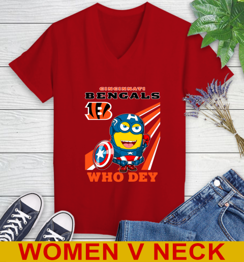 NFL Football Cincinnati Bengals Captain America Marvel Avengers Minion Shirt Women's V-Neck T-Shirt 10
