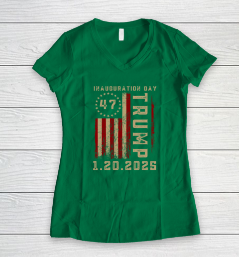 Donald Trump Inauguration Day 2025 47th President 47 US Flag Women's V-Neck T-Shirt 3