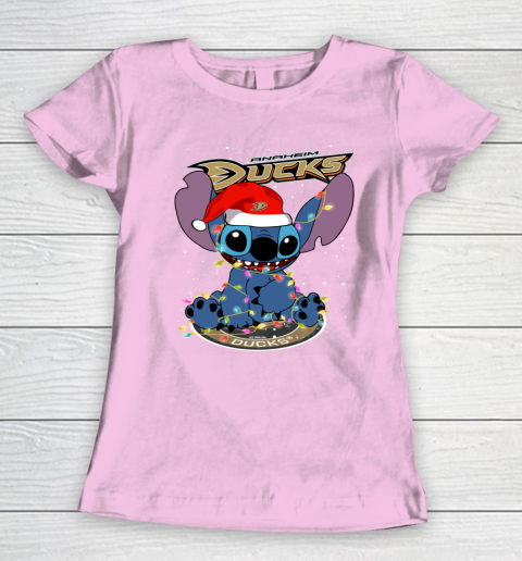 Anaheim Ducks NHL Hockey noel stitch Christmas Women's T-Shirt - Image 7