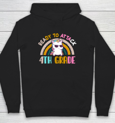 Back to school shirt Ready To Attack 4th grade Unicorn Hoodie