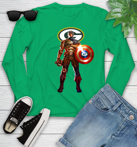 NFL Captain America Marvel Avengers Endgame Football Sports Green Bay Packers Youth Long Sleeve 6