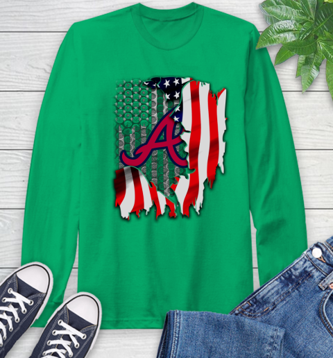 Atlanta Braves MLB Baseball American Flag Long Sleeve T-Shirt 8